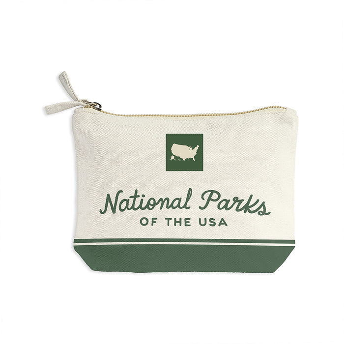 National Parks of the USA Illustrated Map Recycled Canvas Zip Pouch