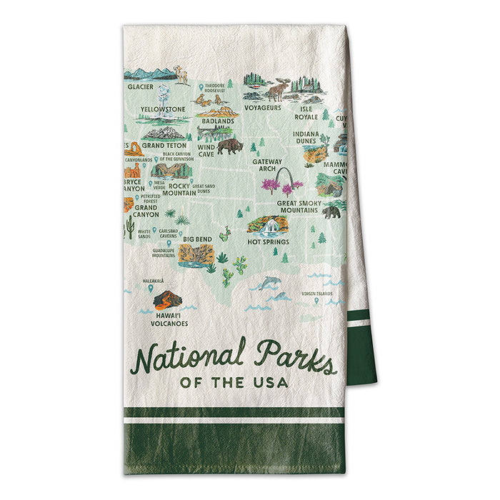National Parks of the USA Illustrated Map Flour Sack Towel