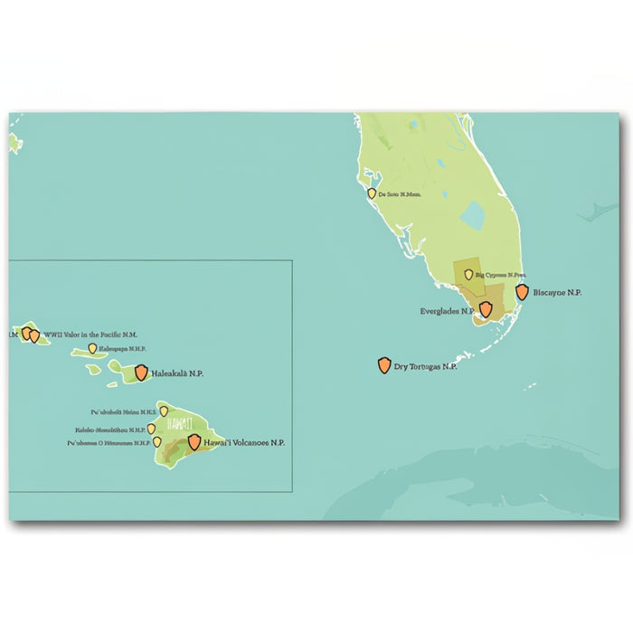 National Park System Units Map - Green & Aqua 24X36