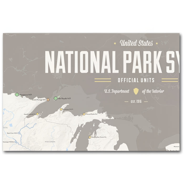 National Park System Units Map - White & Gray 24X36