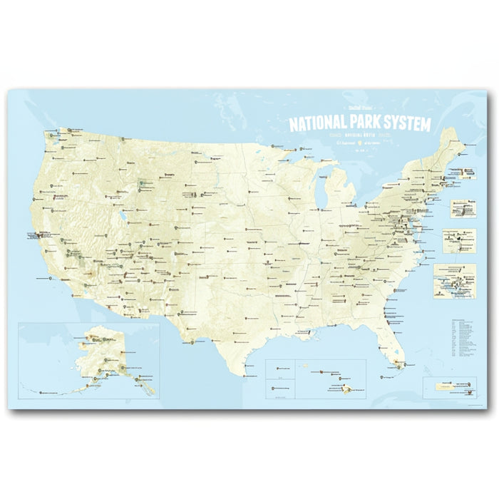 National Park System Units Map - Beige & Light Blue 24X36