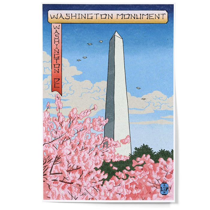 Cherry Blossom Washington Monument Art Print 8" X 12"