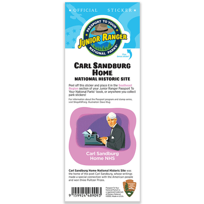 Carl Sandburg Home NHS Passport Junior Ranger Single Sticker
