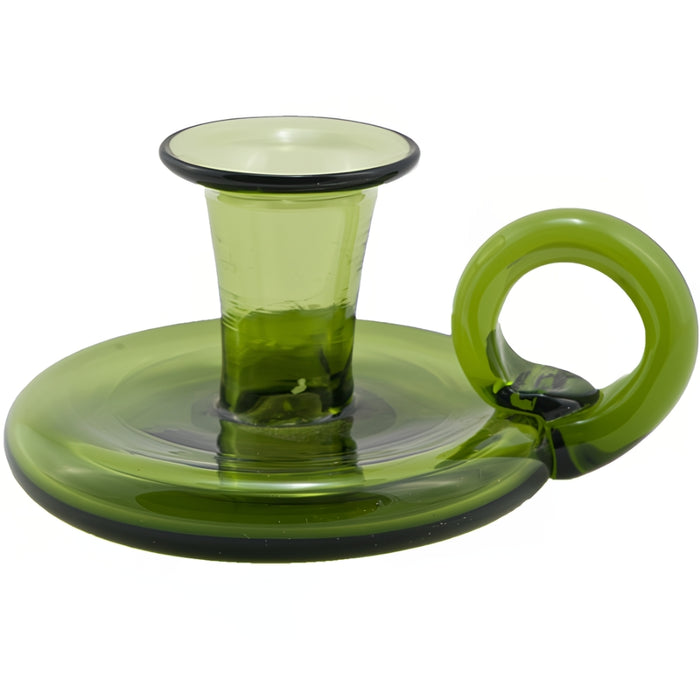 Green Glass Colonial Candlestick Holder