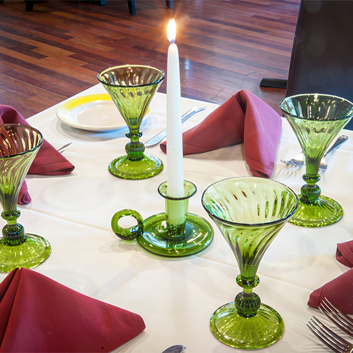 Green Glass Colonial Candlestick Holder