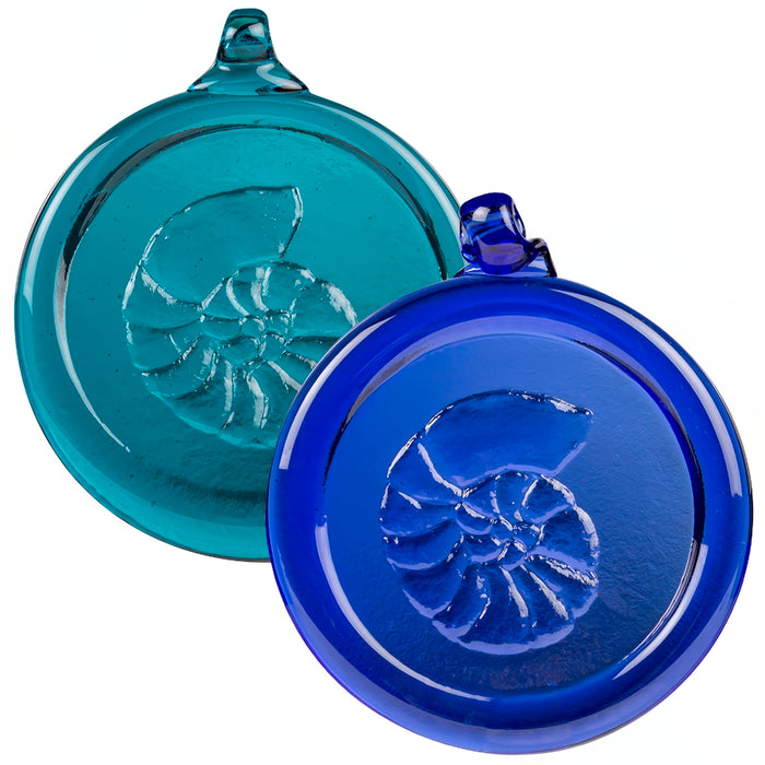 Handcrafted Glass Nautilus Ornament - Teal