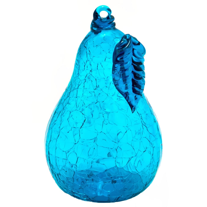 Teal Crackled Glass Pear Ornament