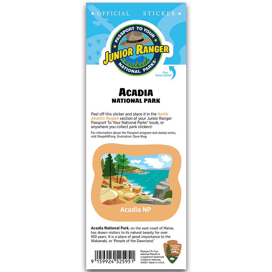 Acadia NP Passport Junior Ranger Single Sticker — America's National Parks